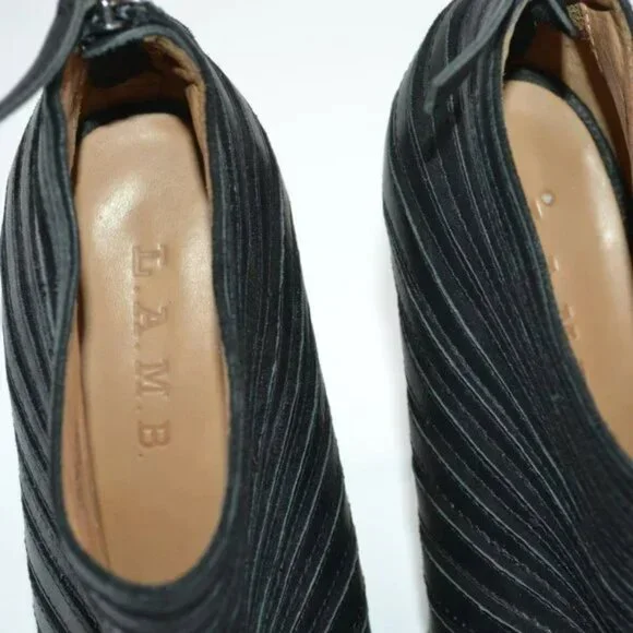 L.A.M.B. Stefani Y2K Black Leather Stiletto Peep Open Toe Booties Boots Heel 8.5 - Picture 9 of 11